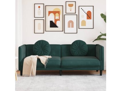 vidaXL Pohovka s polštáři 3místná tmavě zelená samet