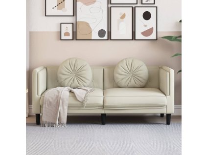 vidaXL Pohovka s polštáři 2místná krémová samet