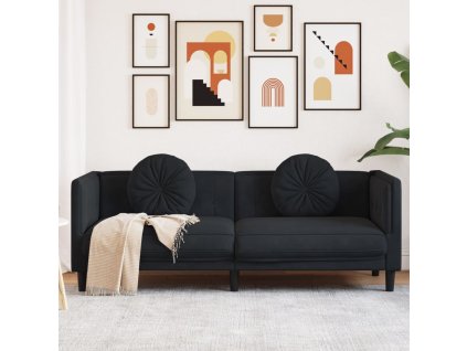 vidaXL Pohovka s polštáři 3místná černá samet