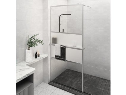 vidaXL Zástěna do průchozí sprchy s policí chrom 80x195 cm ESG/hliník