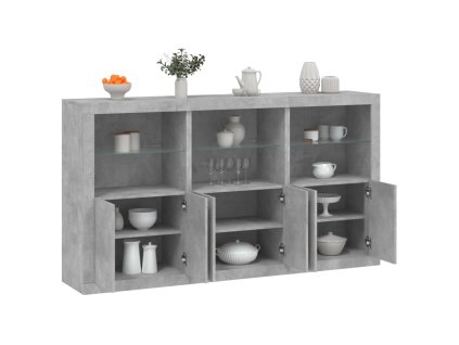vidaXL Příborník s LED osvětlením betonově šedý 181,5 x 37 x 100 cm