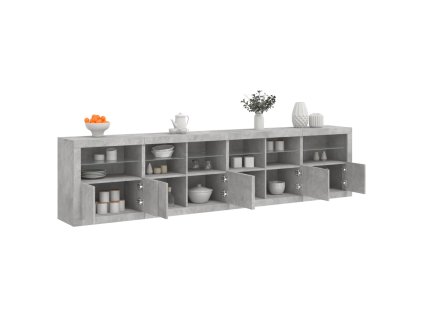 vidaXL Příborník s LED osvětlením betonově šedý 283 x 37 x 67 cm