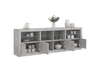 vidaXL Příborník s LED osvětlením betonově šedý 202 x 37 x 67 cm