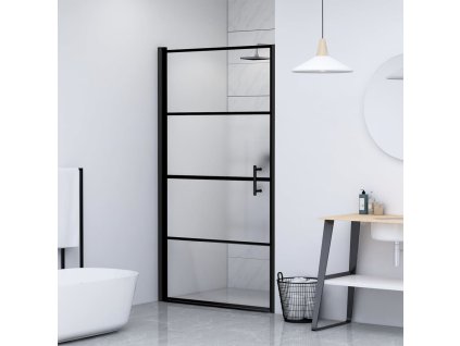 vidaXL Sprchové dveře 100 x 178 cm napůl mléčné tvrzené sklo černé