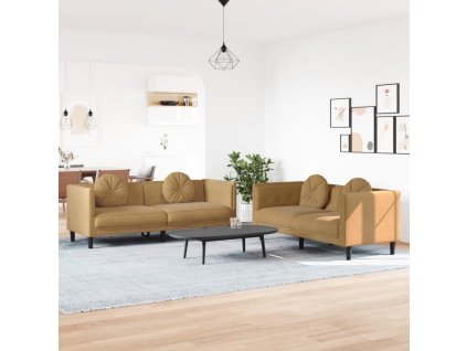 vidaXL 2dílná sedací souprava s polštáři hnědá samet