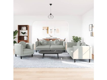 vidaXL 3dílná sedací souprava s polštáři světle šedá samet