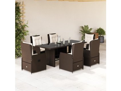 vidaXL 7dílný zahradní jídelní set s poduškami hnědý polyratan