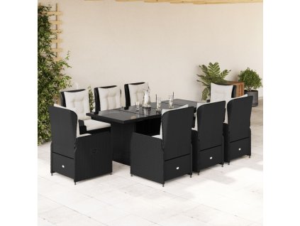 vidaXL 9dílný zahradní jídelní set s poduškami černý polyratan