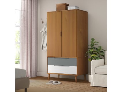 vidaXL Šatní skříň MOLDE hnědá 90 x 55 x 175 cm masivní borové dřevo