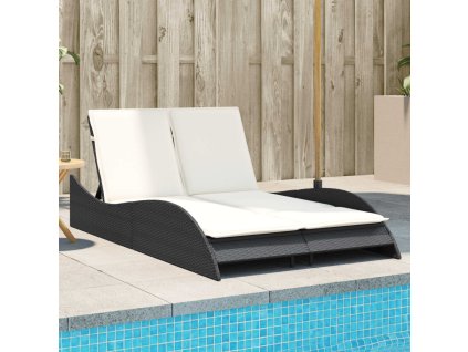 vidaXL Zahradní lehátko s poduškami černé 114 x 205 x 73 cm polyratan
