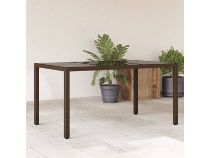 vidaXL Zahradní stůl se skleněnou deskou hnědý 150x90x75 cm polyratan
