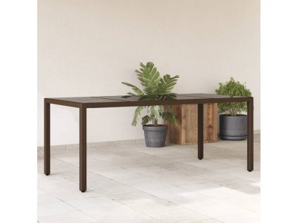vidaXL Zahradní stůl se skleněnou deskou hnědý 190x90x75 cm polyratan
