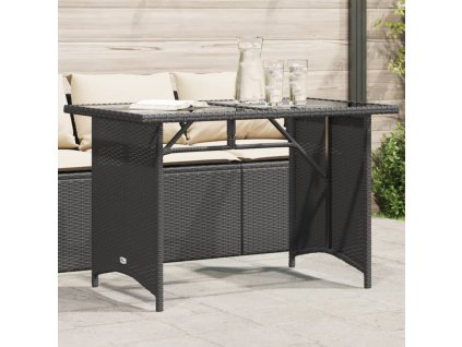 vidaXL Zahradní stůl se skleněnou deskou černý 110x68x70 cm polyratan