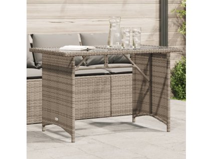 vidaXL Zahradní stůl se skleněnou deskou šedý 110x68x70 cm polyratan