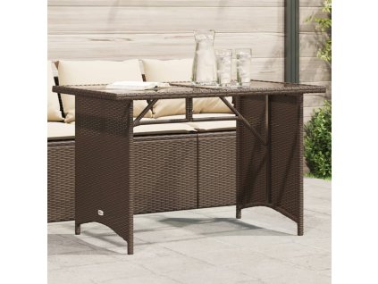 vidaXL Zahradní stůl se skleněnou deskou hnědý 110x68x70 cm polyratan
