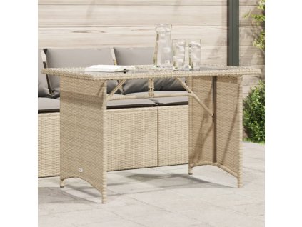 vidaXL Zahradní stůl se skleněnou deskou béžový 110x68x70 cm polyratan