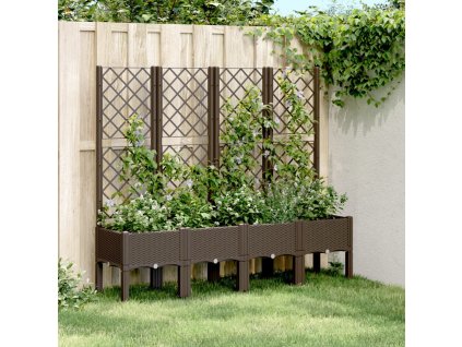 vidaXL Zahradní truhlík s treláží hnědý 160 x 40 x 142 cm PP
