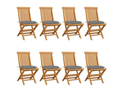 vidaXL Zahradní židle s šedými poduškami 8 ks masivní teak
