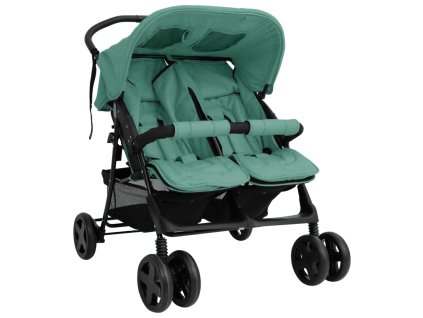 vidaXL Kočárek pro dvojčata zelený ocel