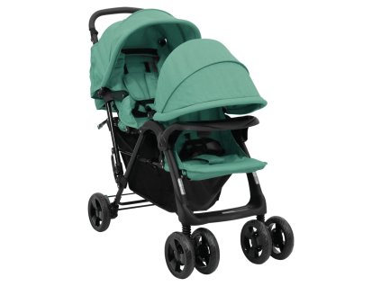 vidaXL Tandemový dvojitý kočárek zelený ocel