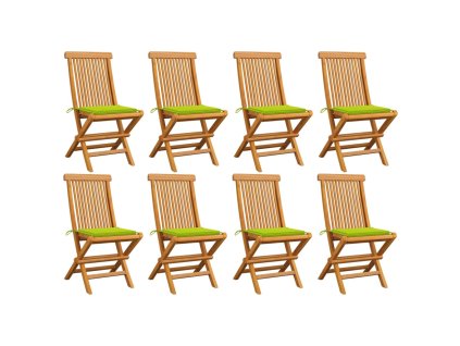 vidaXL Zahradní židle s jasně zelenými poduškami 8 ks masivní teak