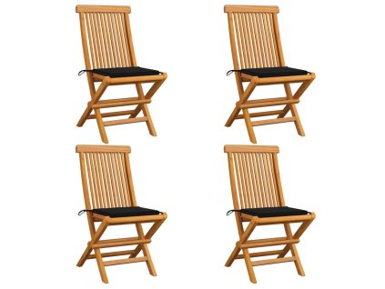 vidaXL Zahradní židle s černými poduškami 4 ks masivní teak
