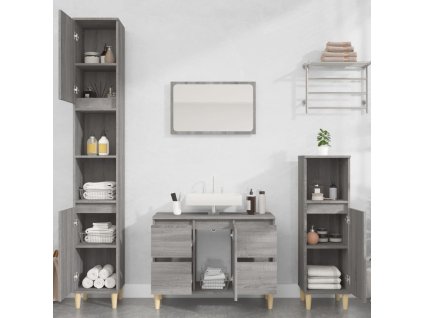 vidaXL 3dílný set koupelnového nábytku šedý sonoma kompozitní dřevo