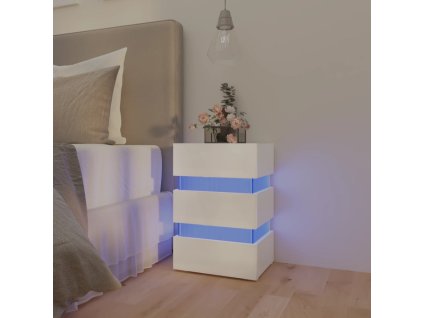 vidaXL Noční stolek s LED lesklý bílý 45 x 35 x 67 cm kompozitní dřevo
