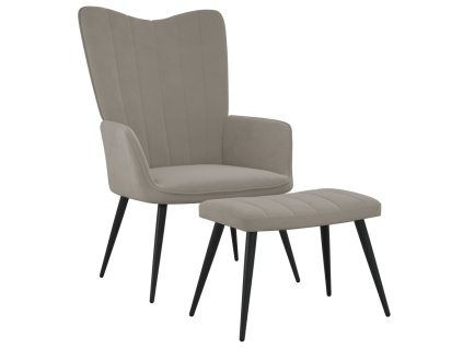 vidaXL Relaxační křeslo se stoličkou světle šedé samet