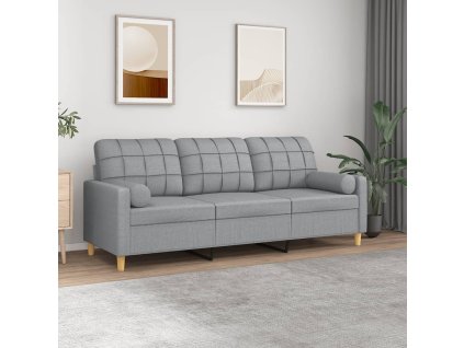vidaXL 3místná pohovka s polštáři světle šedá 180 cm textil