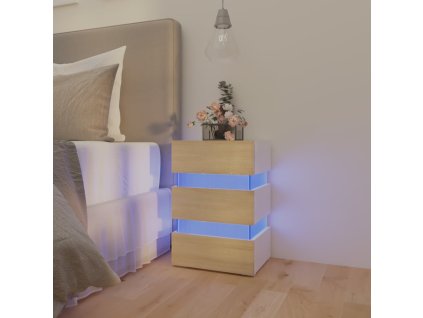vidaXL Noční stolek s LED bílý a dub sonoma 45 x 35 x 67 cm kompozit