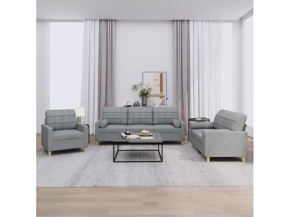 vidaXL 3dílná sedací souprava s polštáři světle šedá textil