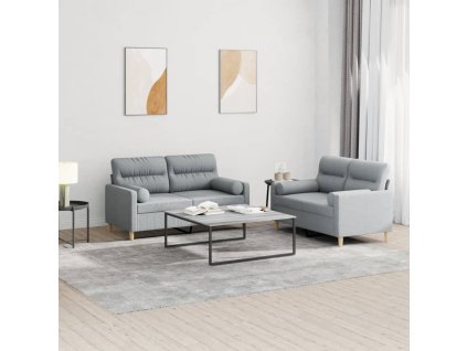 vidaXL 2dílná sedací souprava s polštáři světle šedá textil