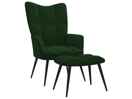 vidaXL Relaxační křeslo se stoličkou tmavě zelené samet