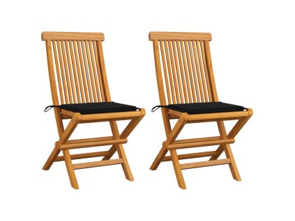 vidaXL Zahradní židle s černými poduškami 2 ks masivní teak