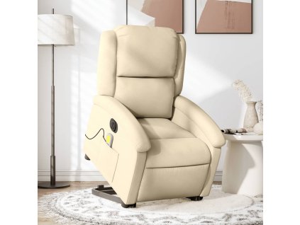 vidaXL Elektrické zvedací masážní polohovací křeslo krémové textil