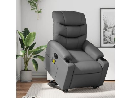 vidaXL Elektrické zvedací masážní polohovací křeslo šedé umělá kůže