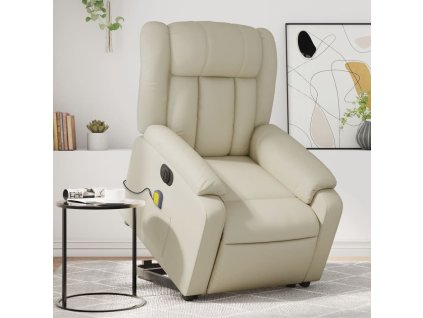 vidaXL Elektrické zvedací masážní polohovací křeslo krémové umělá kůže