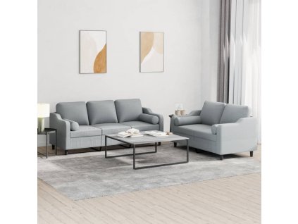 vidaXL 2dílná sedací souprava s polštáři světle šedá textil