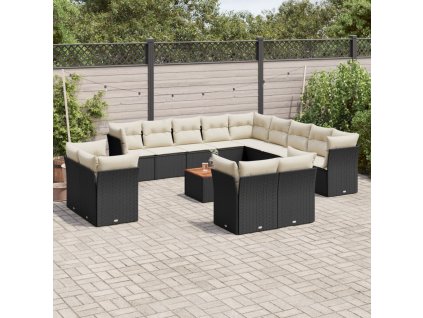 vidaXL 14dílná zahradní sedací souprava s poduškami černá polyratan