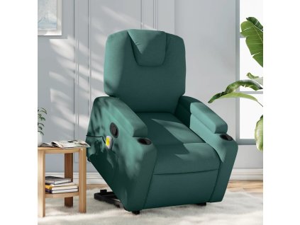 vidaXL Zvedací masážní polohovací křeslo tmavě zelené textil