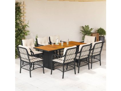vidaXL 9dílný zahradní jídelní set s poduškami černý polyratan