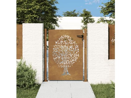 vidaXL Zahradní branka 105 x 130 cm z cortenové oceli, design stromu