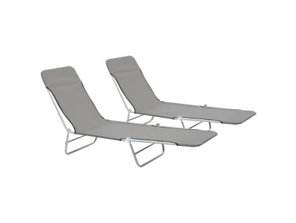 vidaXL Skládací zahradní lehátka 2 ks ocel a látka šedá