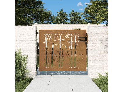 vidaXL Zahradní branka 85 x 100 cm corten ocel bambusový design