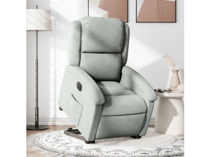 vidaXL Elektrické zvedací polohovací křeslo světle šedé samet