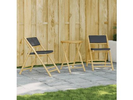 vidaXL 3dílný skládací bistro set s tmavě šedými poduškami bambus