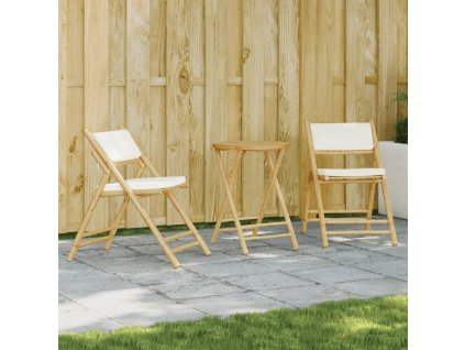 vidaXL 3dílný skládací bistro set s krémově bílými poduškami bambus