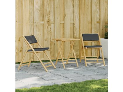 vidaXL 3dílný skládací bistro set s tmavě šedými poduškami bambus