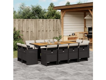 vidaXL 13dílný zahradní jídelní set s poduškami černý polyratan